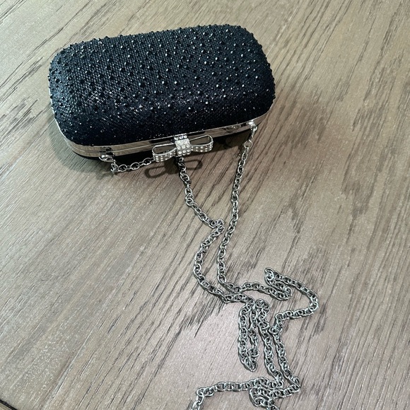 INC International Concepts Formal/Evening Beaded Long Chain/Clutch Bag Black - Picture 4 of 11